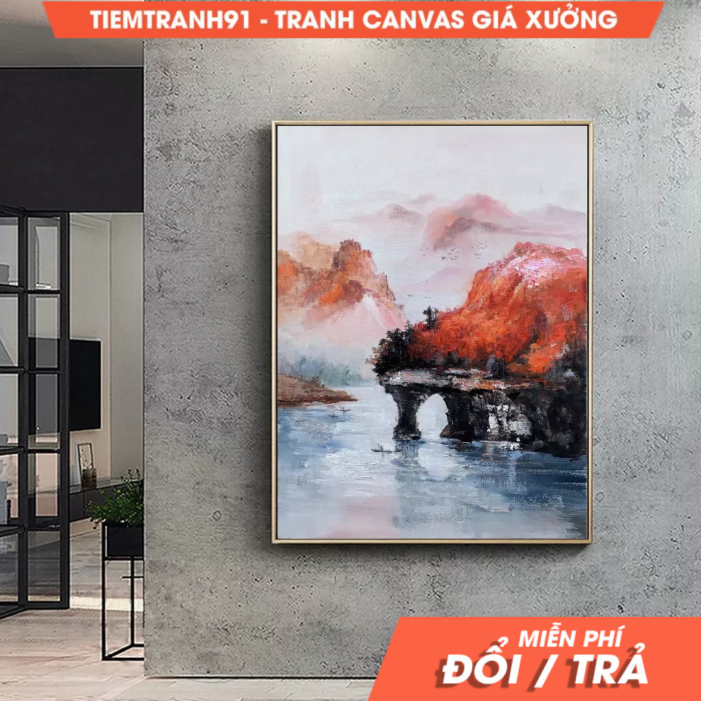 Tranh teo tường, Large Landscape abstract painting,Large mountain landscape painting on Canvas,Sky o