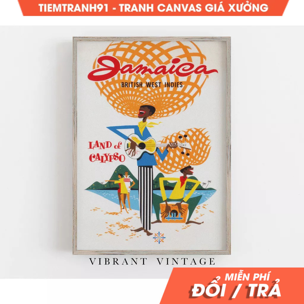 Tranh treo tường, Jamaica Wall Art, Jamaica Travel Poster, Music Print, Vintage Art, tặng kèm đinh t