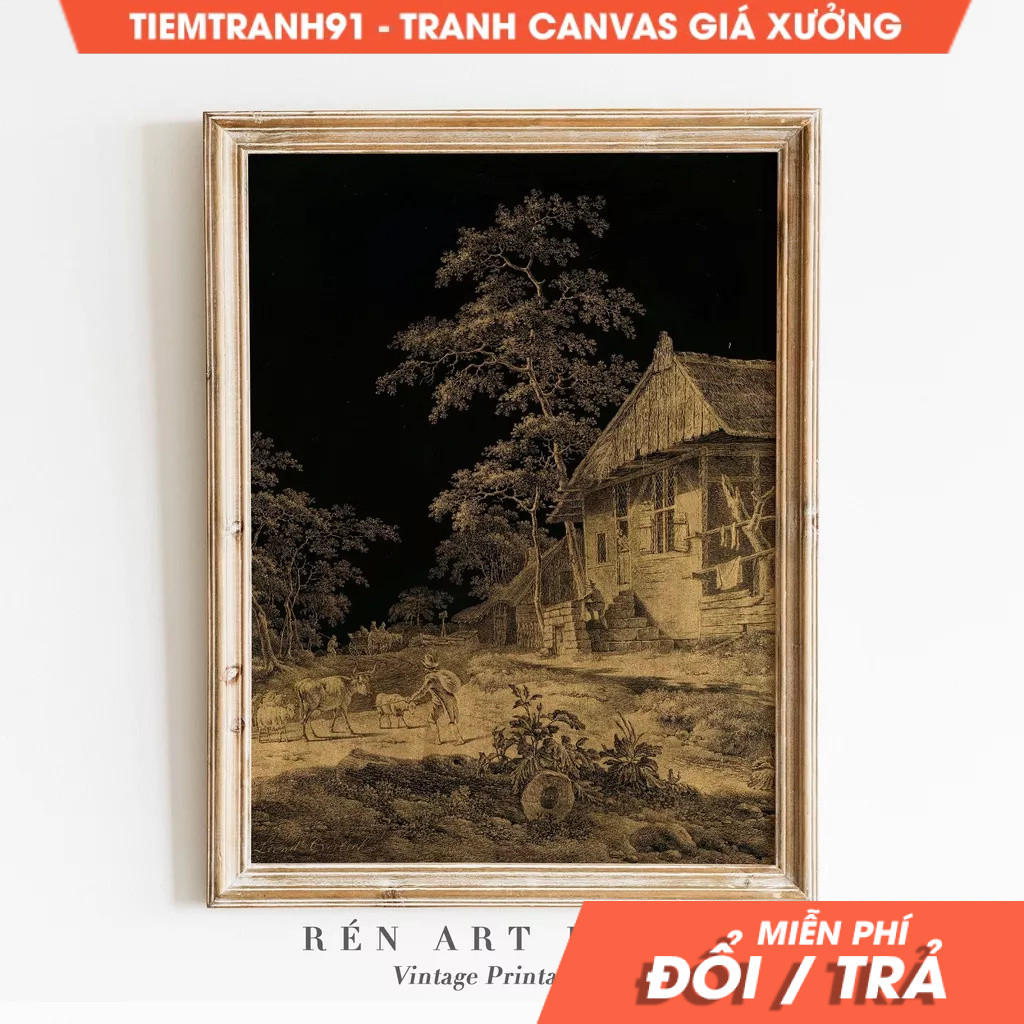 Tranh treo tường, Vintage Moody Wall Art Black and Beige Farmhouse Moody Sketch Dark Antique Drawing