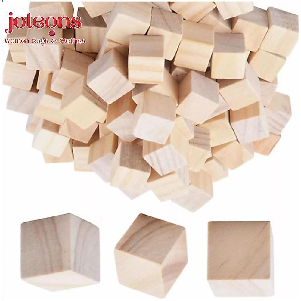 JOLEONS 100 viên gỗ, Khối gỗ màu gỗ 2cm, Bề mặt nhẵn bằng gỗ chưa hoàn thiện Vuông thủ công chưa hoà