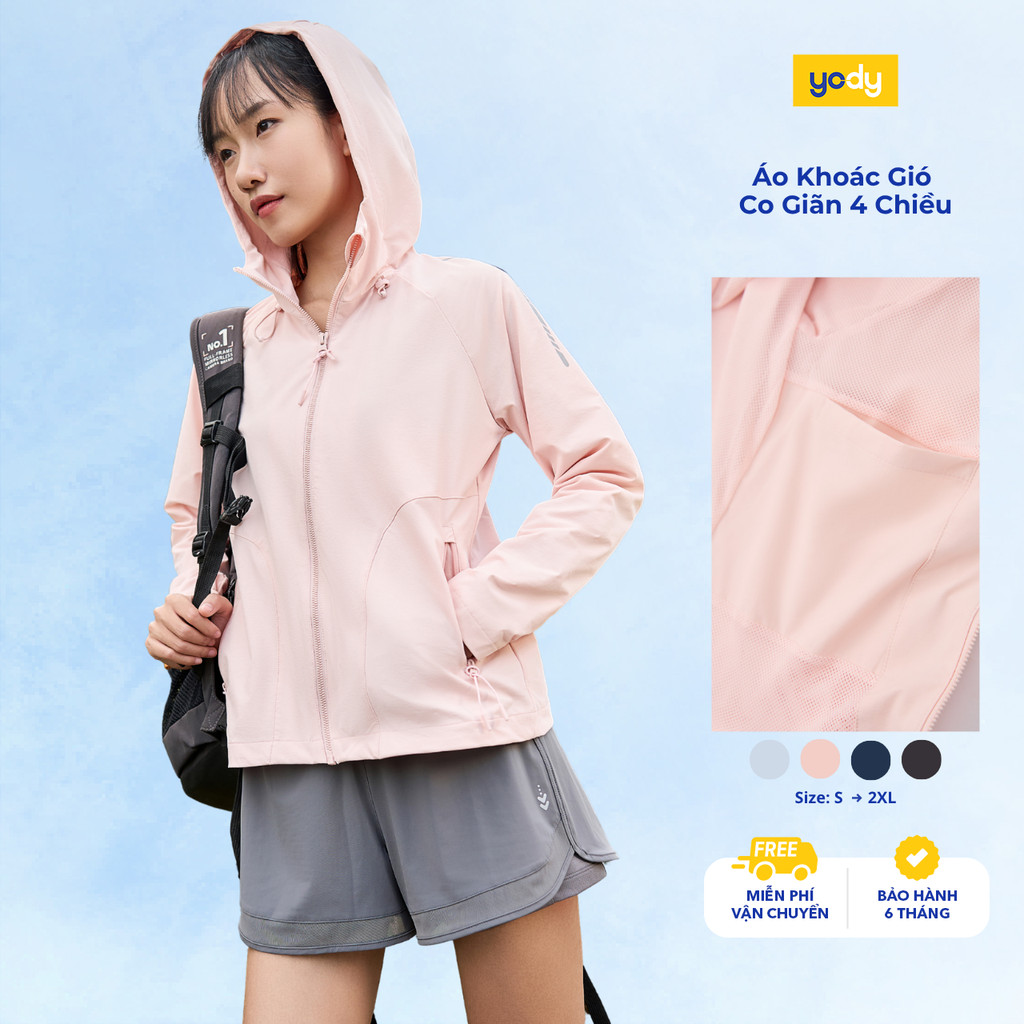 Áo khoác gió nữ 2 lớp YODY trượt nước siêu co giãn 4 chiều thoải mái, vải mềm mại WCWC25F045-AKN7010
