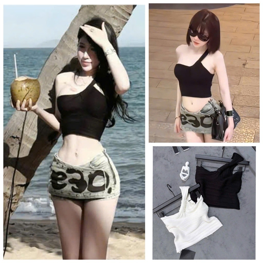 [Follow shop nhận mã 10k] Áo  lệch vai xoăn vân Meo Meo Shop AP1046