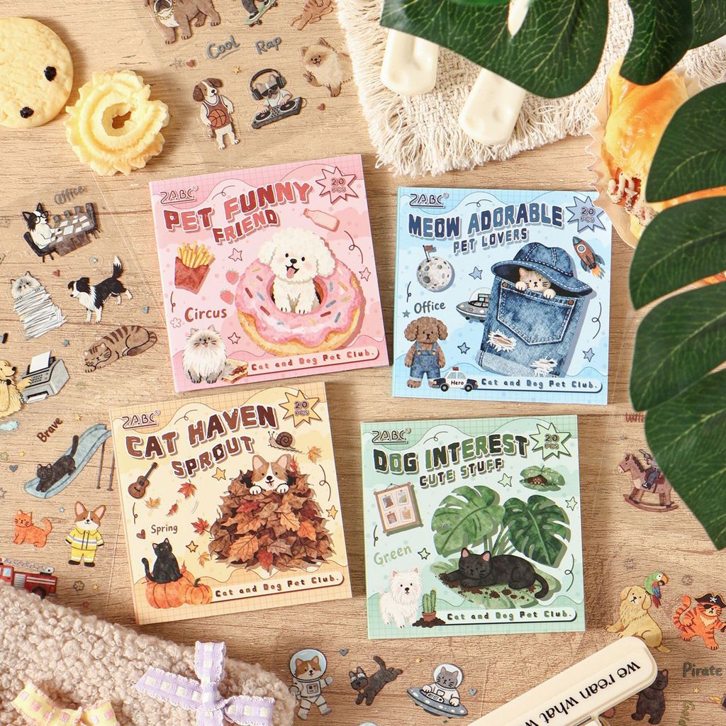 Sticker - Sổ 20 Tờ Nhãn Dán PET CLUB Nhựa PET Trong Suốt 8x8cm