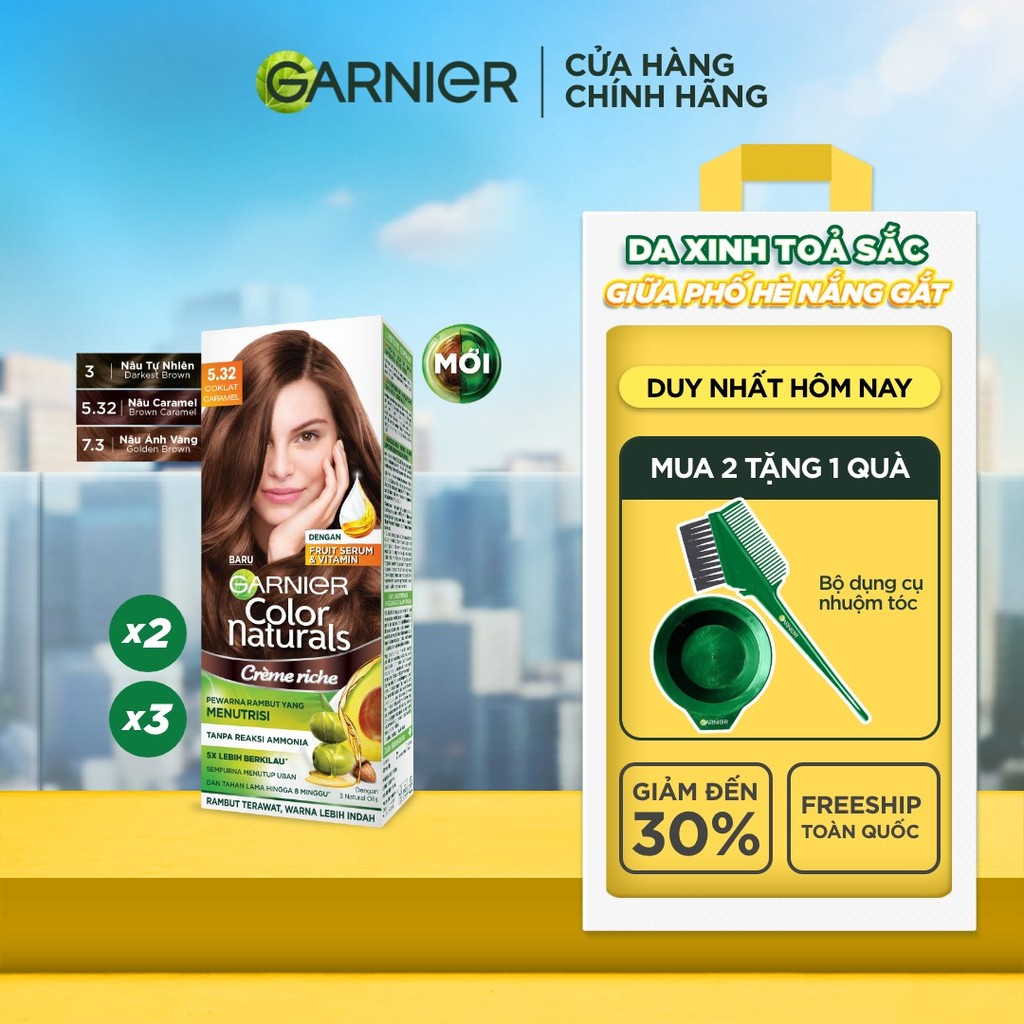Kem Nhuộm Tóc Tại Nhà Màu Thời Trang - Công nghệ Colorboost kết hợp 3 loại dầu hạt Garnier Color Nat