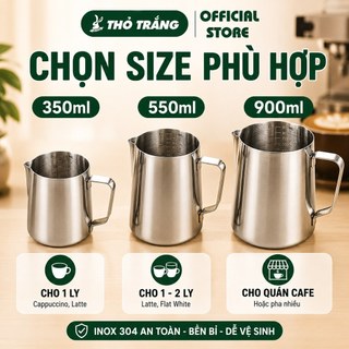 Ca Đánh Sữa Inox 304 Có Vạch Chia 350/550/900ml, Ca Tạo Bọt Sữa Latte Art
