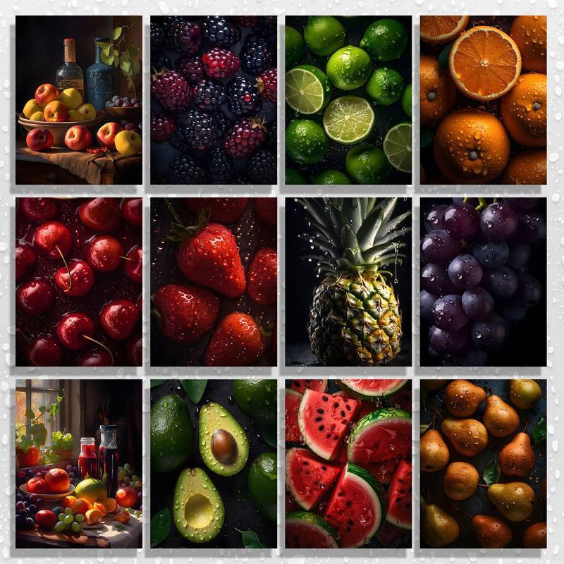 Moody Fruit Canvas Art Nền Tối Chụp Ảnh Thực Phẩm Nghệ Thuật Treo Tường Cho Nhà Bếp Trang Trí Nhà Cử