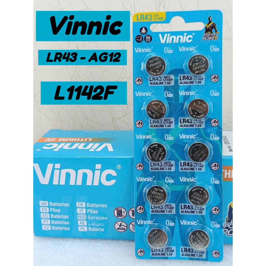 Vỉ 10 Viên Pin VINNIC LR43 / AG12 / 186  / SR43SW / LR1143 Pin đồng hồ 1.5V