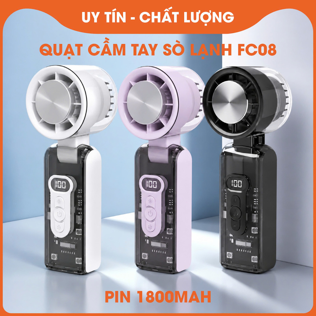 Quạt Mini FC8 Tích Điện Cổ Gập, 100 Cấp Độ Gió Điều Chỉnh, Pin 1800mAh Bền Bỉ