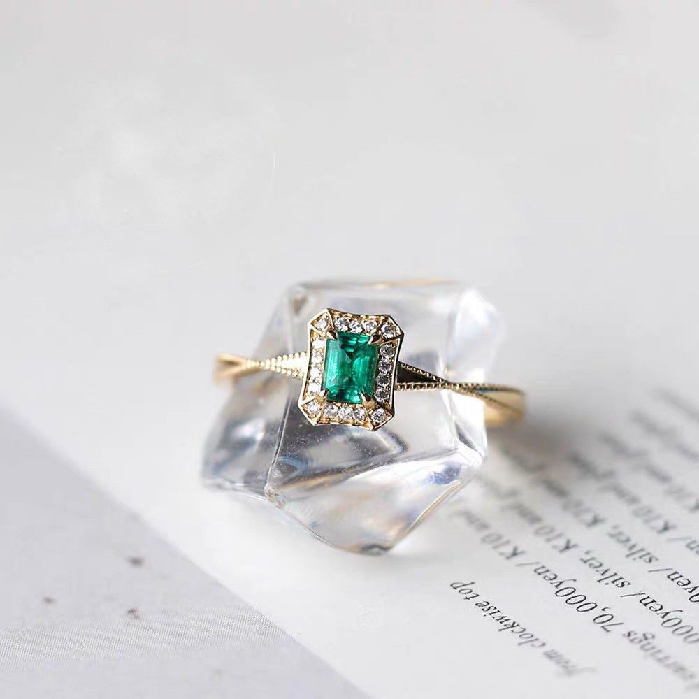 Nhẫn mạ vàng bạc S925 Nhẫn mạ vàng tự nhiên Zircon phong cách cổ điển s925