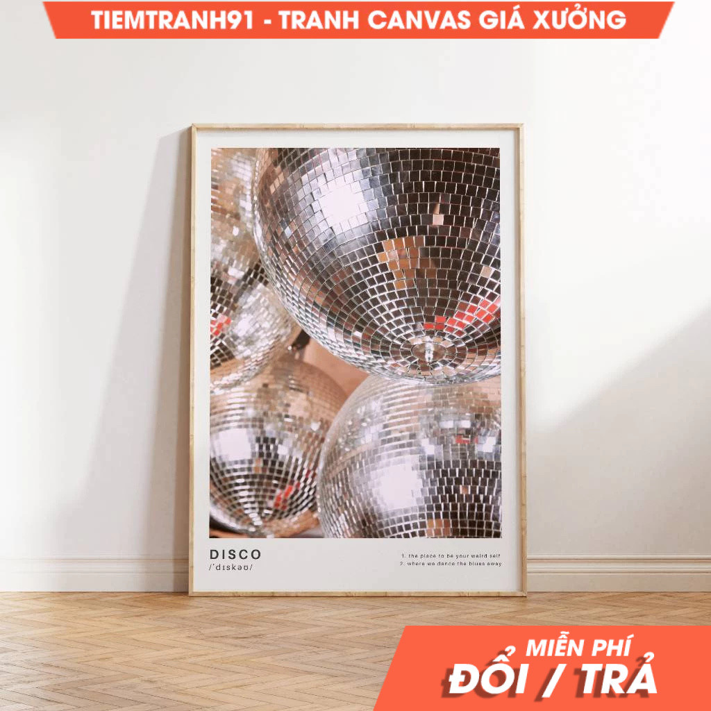 Tranh treo tường, Sparkling Disco Ball Golden Mirror Ball Poster Vintage Disco Definition Trendy Dis
