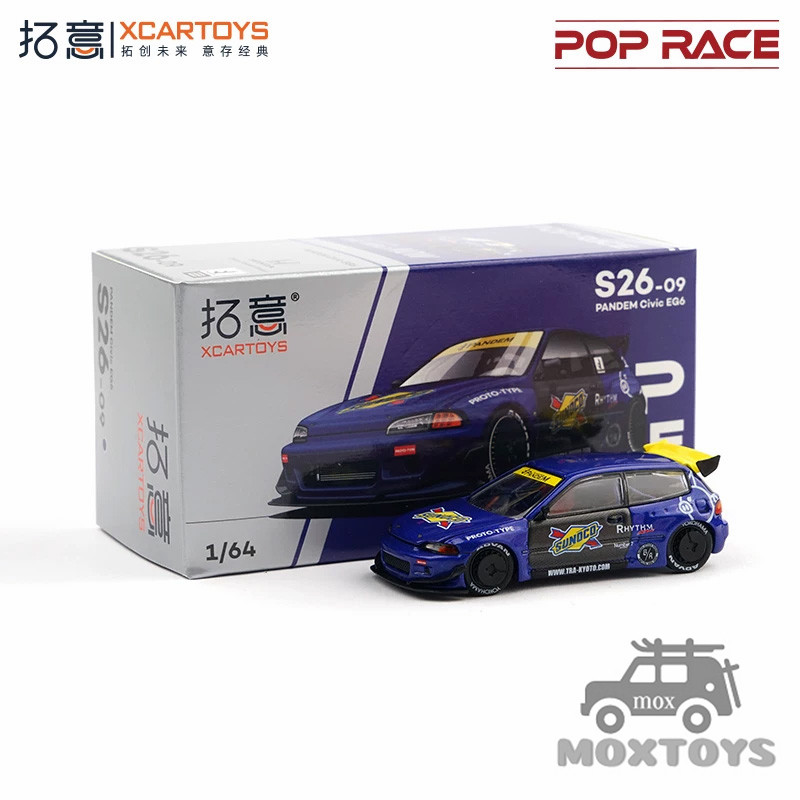 Xcartoys x POP RACE 1: 64 PANDEM Civic EG6 Blue Diecast Model Car