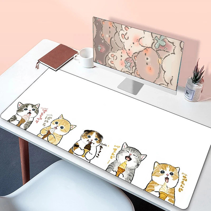 Mèo Trắng Lớn Anime MousePad Kích Thước 80X30cm 100x50cm Miếng Lót Chuột Máy Tính Laptop Bàn Phím Mi