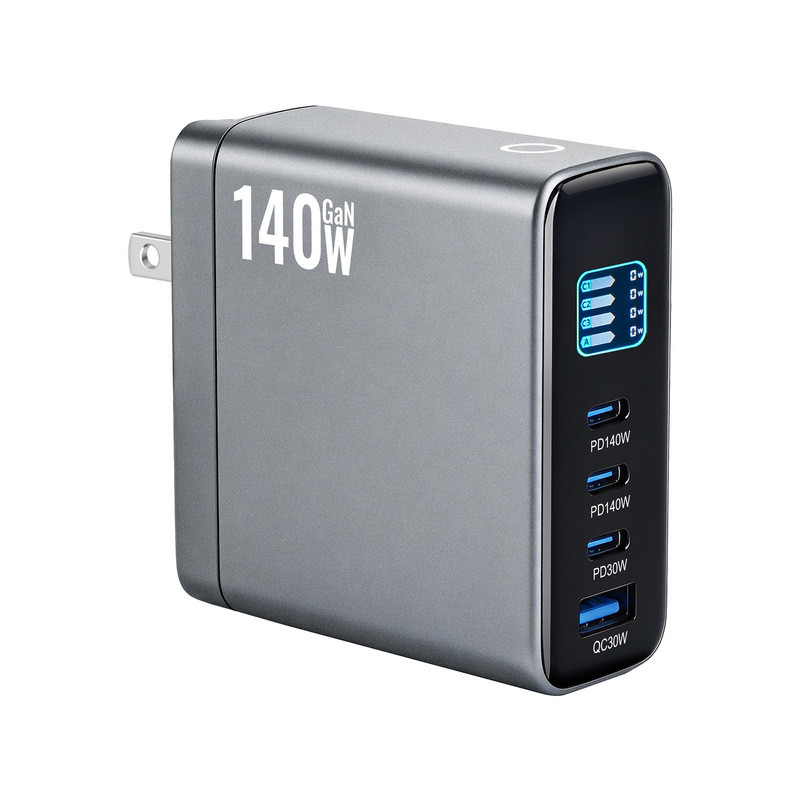 Bộ sạc màn hình TFT 140W GaN 140W Bộ chuyển đổi Pin có thể gập lại Màn hình kỹ thuật số Bộ sạc 140W