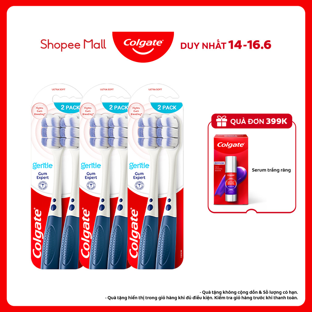 Bộ 6 Bàn chải Colgate Gentle Gum Expert lông dày siêu mềm, ôm sát nướu, giảm chảy máu