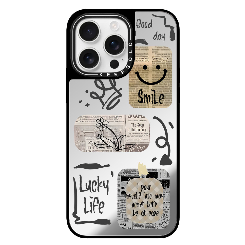 Ốp lưng iPhone 12/13/14/15/16/17 Pro/Plus/Pro Max họa tiết báo cũ mặt cười, phong cách đường phố cá 
