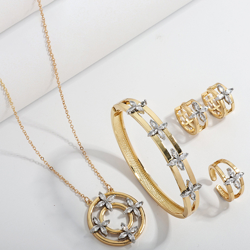 Bộ Micro-Set Zircon Vòng Cổ Bốn Lá Cỏ Ba Lá Bộ Trang Sức Bộ 4 Món