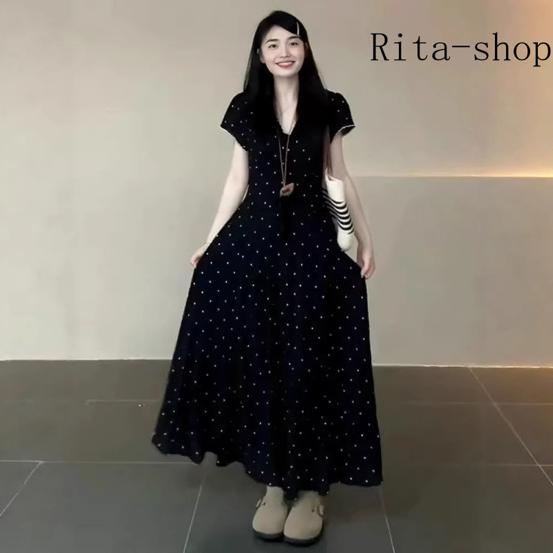 [Pre-Order] Váy Maxi Đen Họa Tiết Hoa Nhí Phong Cách Hepburn Pháp Thanh Lịch Tôn Dáng Cho Nữ | BigBuy360 - bigbuy360.vn