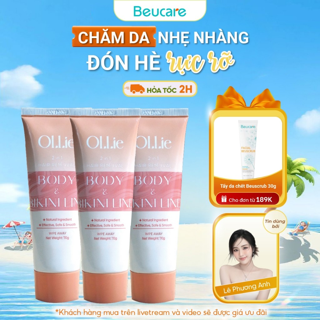 Combo 3 Kem tẩy lông OLLIE , tẩy lông vùng kín, nách, tay, chân 70g