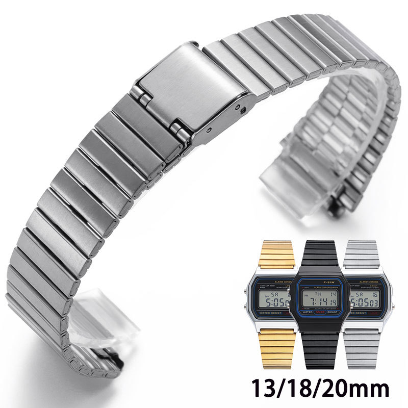 Dây đeo đồng hồ bằng thép không gỉ cổ điển 13mm 18mm 20mm cho đồng hồ điện tử Casio A158 159 168 169