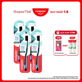 Bộ 4 Bàn chải Colgate Slimsoft Flex Clean Charcoal lông chải nguyên khối than hoạt tính kháng khuẩn