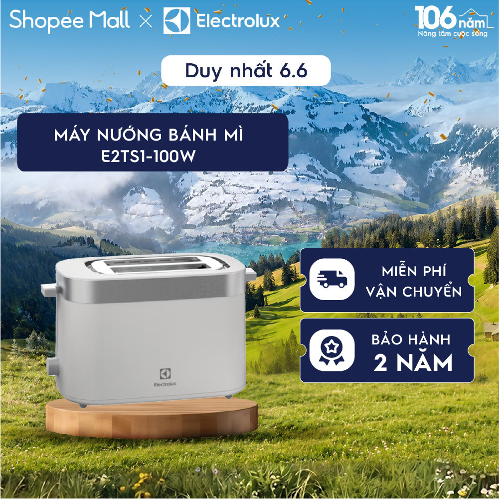 Máy Nướng Bánh Mì Electrolux E2TS1-100W - 2 Khe, 7 Cài Đặt Nhiệt Độ, Trắng