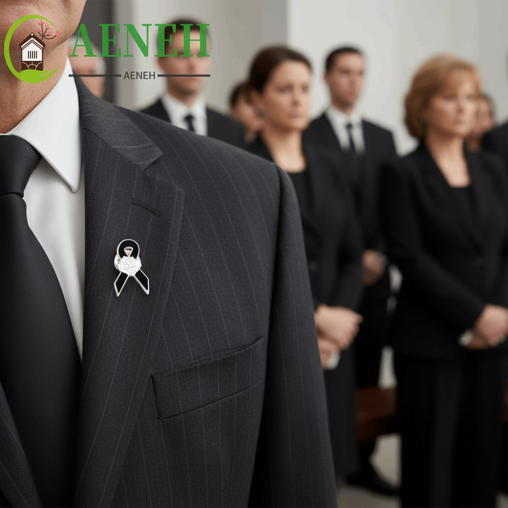 AENEH Đen Ruy Băng Pin, Trắng Ve Áo Pin Tang Lễ Ruy Băng Huy Hiệu Trâm Cài, Men Đơn Giản Đen Ruy Băn