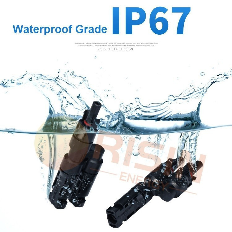 Risin 2 Pin Đầu nối năng lượng mặt trời T Branch PV Connector MC4 DC Connector Ip67