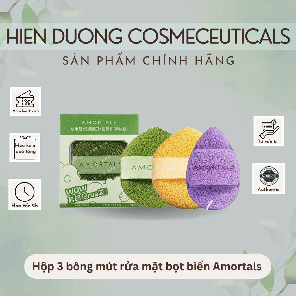 [Lẻ 1 mút] Bông mút rửa mặt bọt biển AMORTALS | Mút Amortals hình giọt nước làm sạch da mặt
