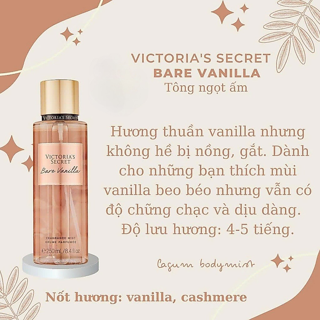 [BARE VANILLA] Xịt thơm bodymist hương nước hoa Victoria's Secret 250ml