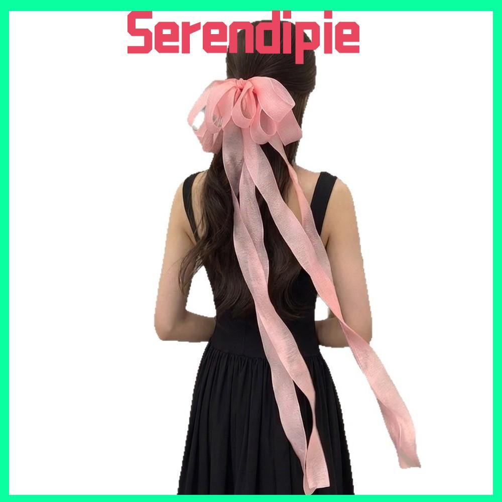 SEENDIPIE Barrette, Kẹp tóc nơ dài cổ điển cỡ lớn, Phụ kiện tóc Lưới ruy băng lưới Barrette Top Kẹp 