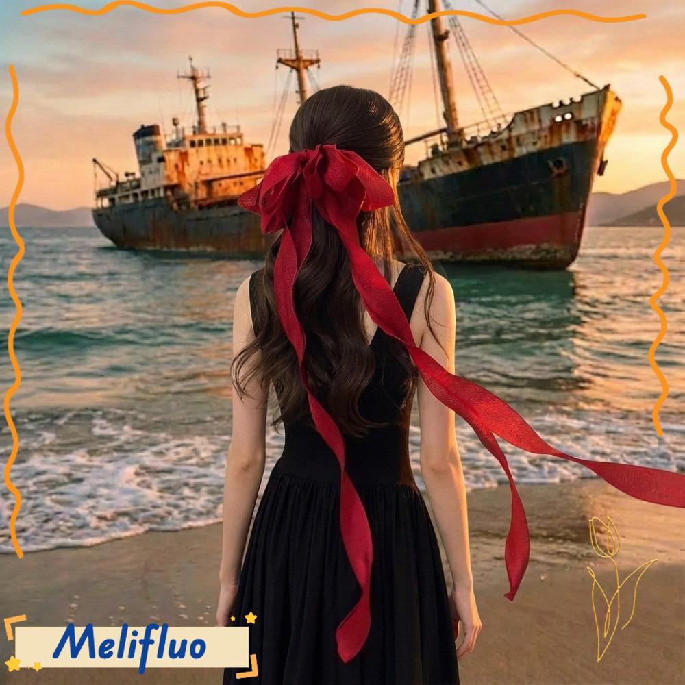 MELIFLUO Nơ Kẹp Tóc, Quá Khổ Dài Vintage Barrette, Phụ Kiện Tóc Lưới Ruy Băng Lưới Barrette Top Kẹp 