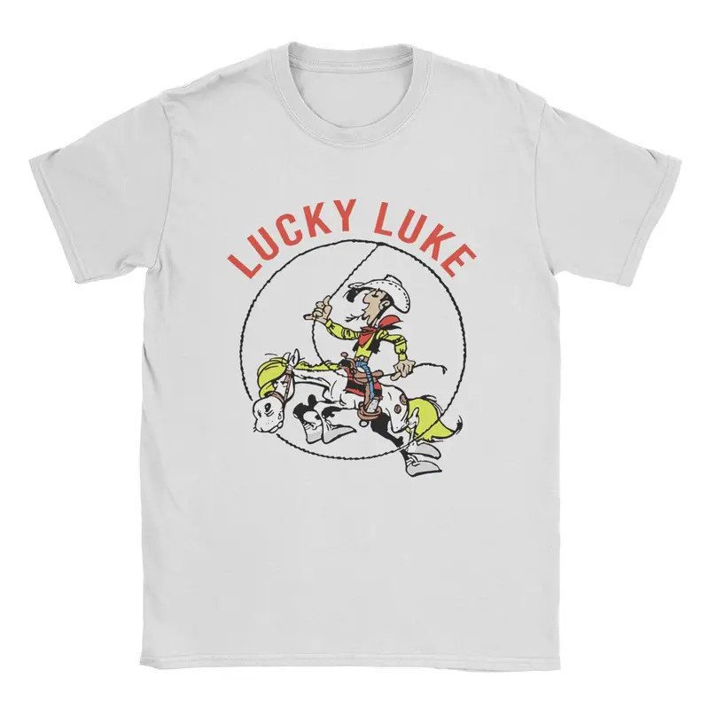 Quần áo cổ tròn ngắn tay Lucky Luke được làm bằng Cotton 1 họa tiết nhân vật hoạt hình Sản phẩm mới 
