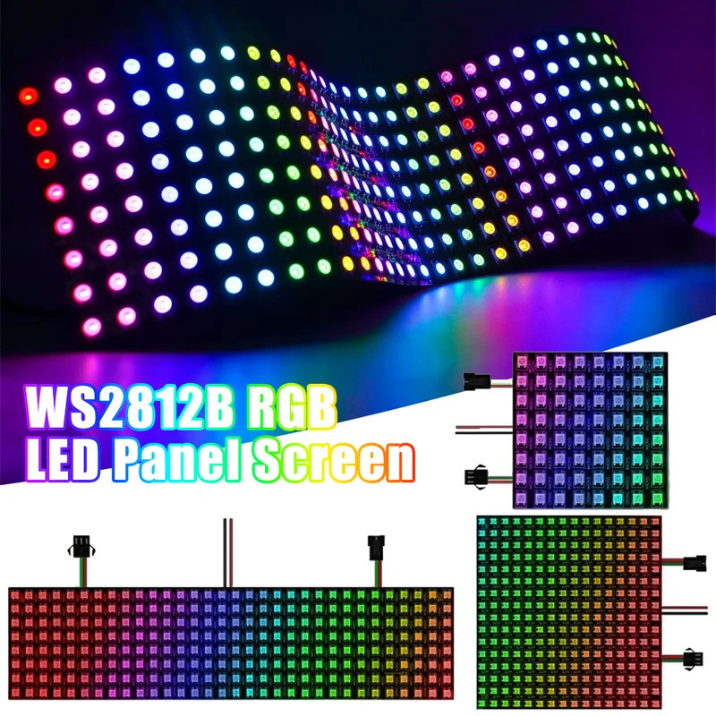 DC5V WS2812B RGB Linh hoạt 8X8 16x16 8x32 Pixel Led Panel Dải Ma trận Mô-đun màn hình WS2812 Địa chỉ