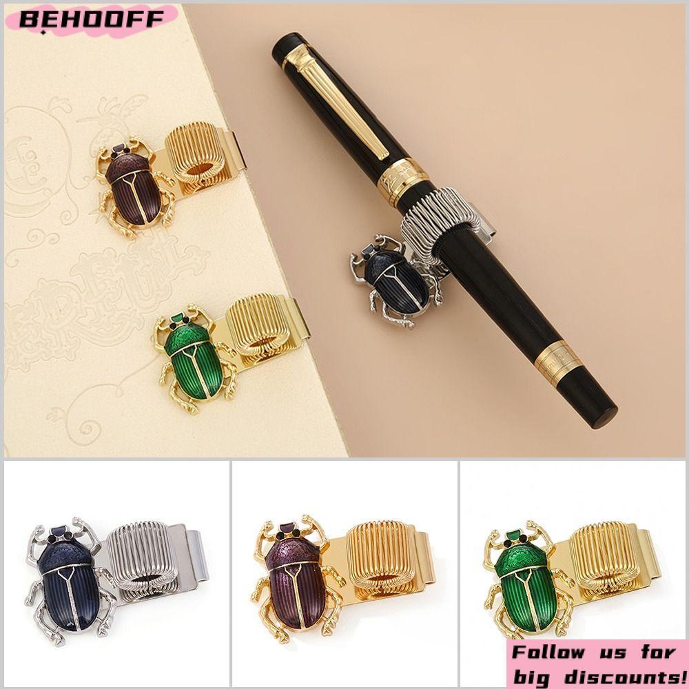 BEHOOFF Scarab Beetle Pen Clip, Đàn hồi với Pen Loop Pen Clip, Scarab Beetle Metal Spring Pen Keeper