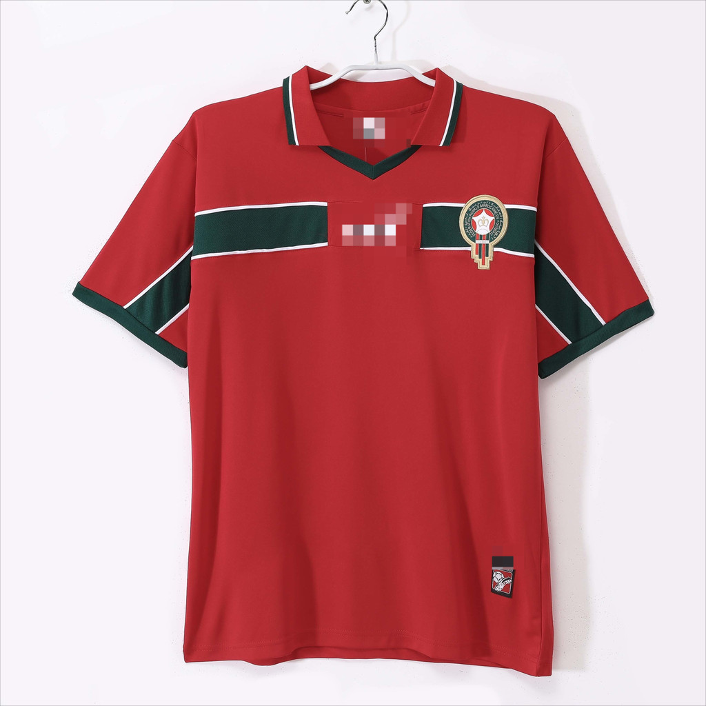 1998 Maroc Bóng đá đỏ tay ngắn Retro Jersey-FG001