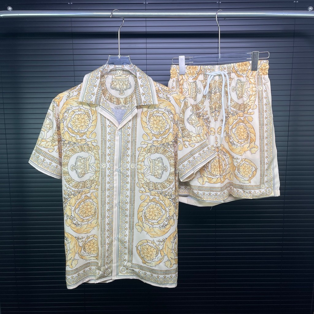 VH9R Versac* Summer Men's Short-Sleeve Shirt Set with Shorts, Classic Two-Piece Outfit3D Digital Pri