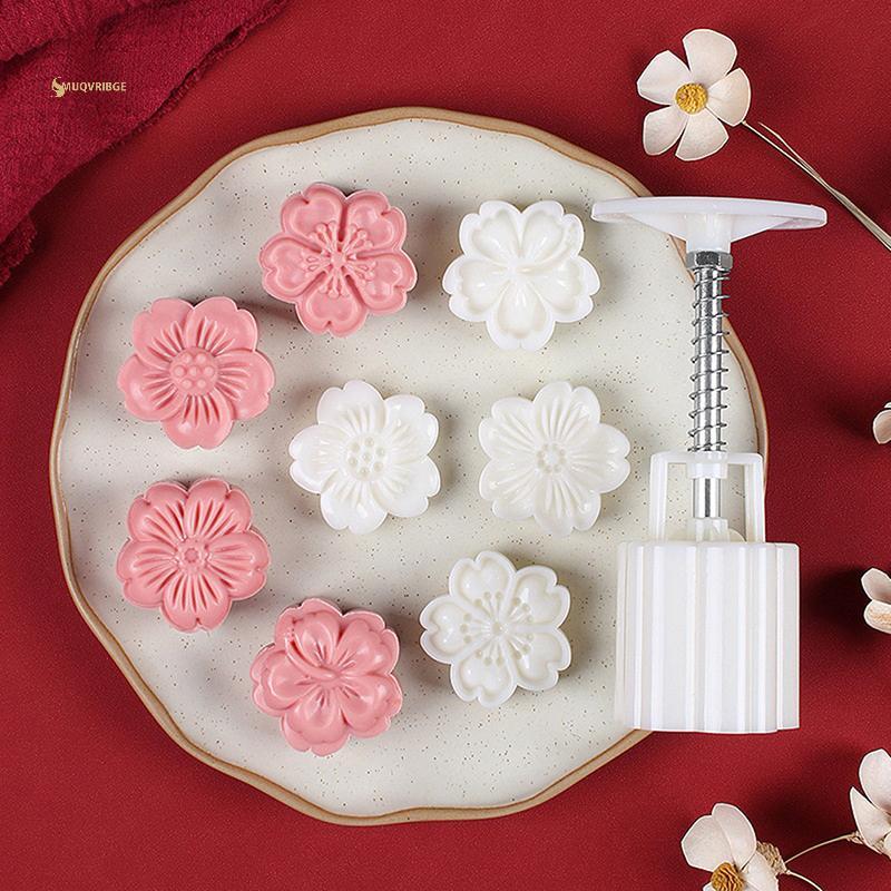 MUQV Bánh Trung Thu Khuôn Hoa Anh Đào Hoa Hoa Sakura Họa Tiết Tem Tay Bấm Khuôn Pít Tông Bánh Ngọt Dụng Cụ n