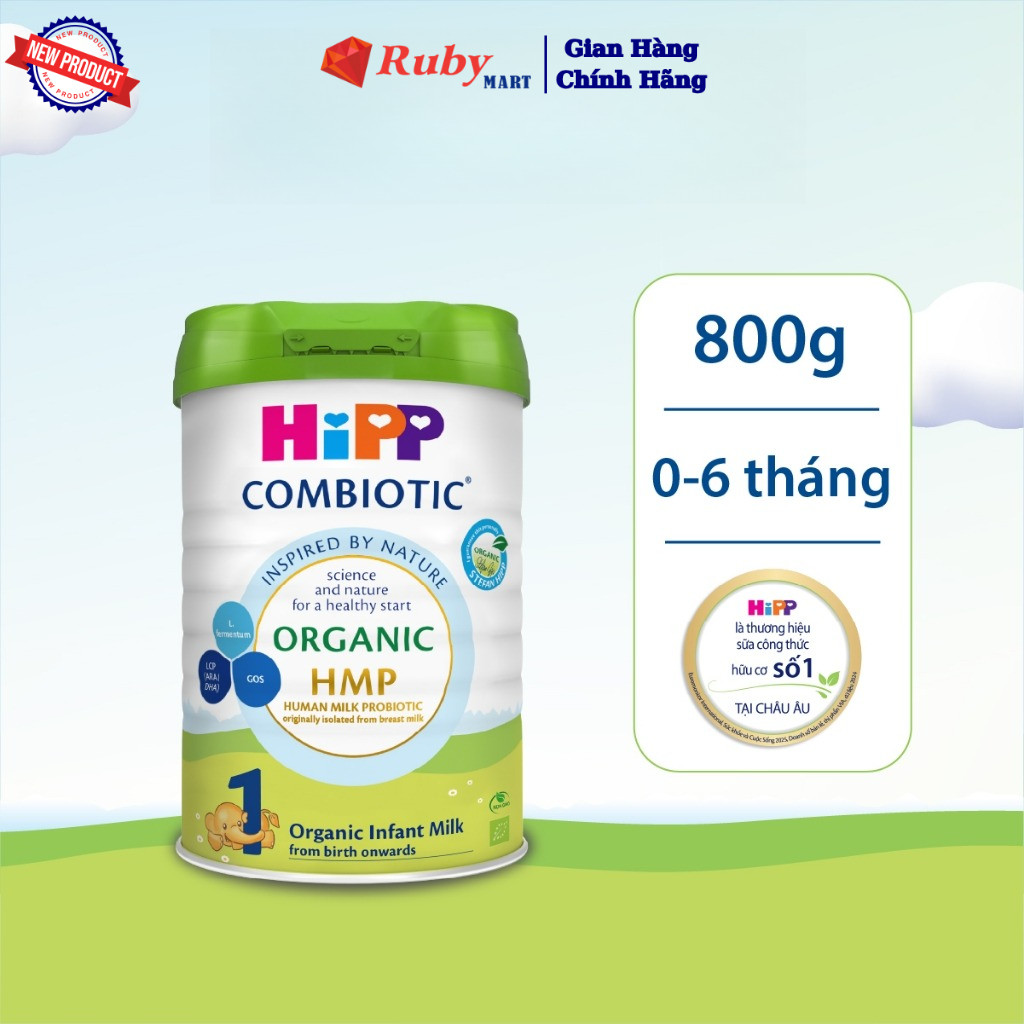 Sữa bột công thức HiPP 1 Organic Combiotic 800g bổ sung DHA trực tiếp.