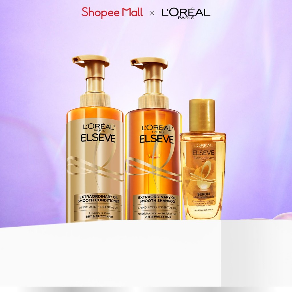 Bộ gội xả dưỡng tóc suôn mượt tóc cao cấp L'Oreal Paris Sleek 440ml x2 & Dầu dưỡng chiết xuất tinh dầu 30ml | BigBuy360 - bigbuy360.vn
