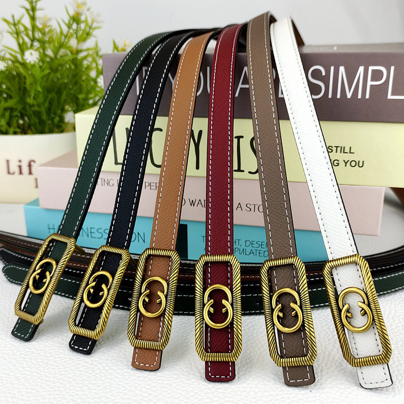 Square buckle belt for women, thin vintage leather belt, ladies' decorative belt for skirts and pant