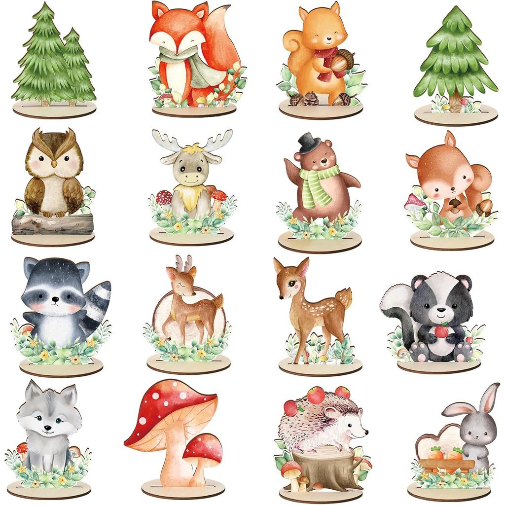 16 Chiếc Woodland Động Vật Bàn Gỗ Trung Tâm, Woodland Đồ Trang Trí Tắm Cho Bé Động Vật Hình Cutout W