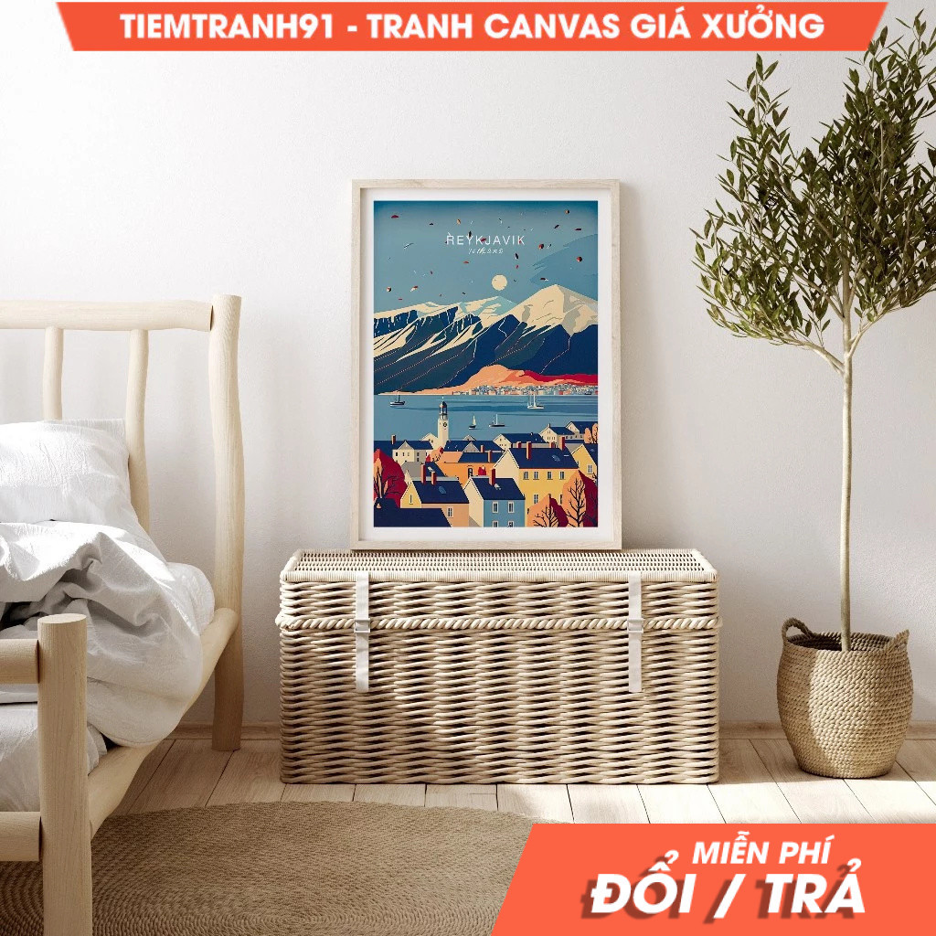 Tranh treo tường, Reykjavík Travel Poster Wall Art, Iceland Reykjavík Poster, Reykjavík Travel Wall 
