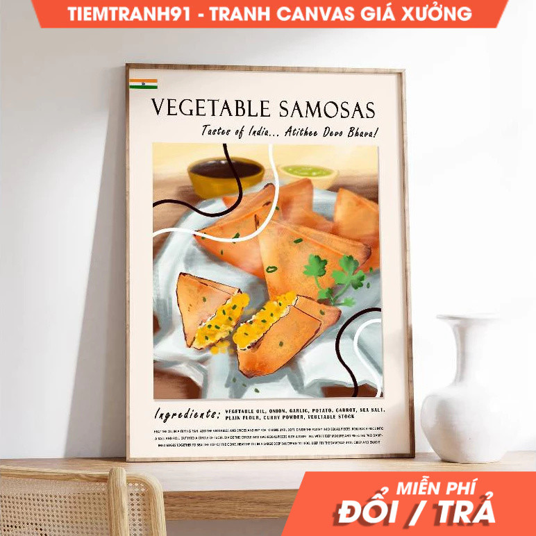 Tranh treo tường, Samosas Food Poster, Indian Wall Art, Indian Cuisine, tặng kèm đinh treo, in theo 