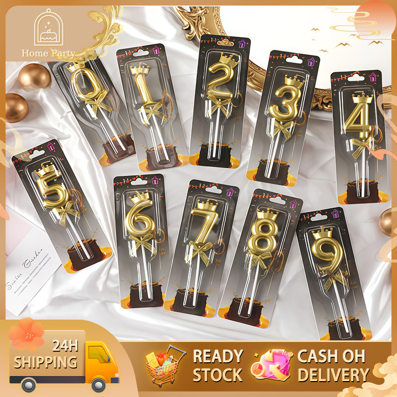 Gold / Light Pink Crown Number Candle Cake Topper cho tiệc cưới / sinh nhật / kỷ niệm