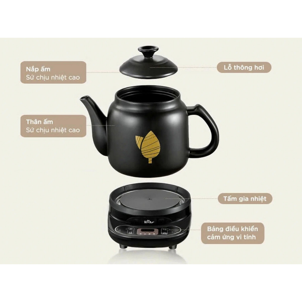Ấm Sắc Thuốc Bear HTM-4H40X 4L - Thân Sứ - Hẹn Giờ Giữ Ấm - Bảo hành chính hãng 18 tháng