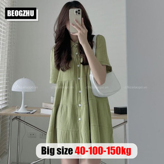  Đầm Babydoll BEOGZHU Bigsize Đầm Sơ Mi Tay Ngắn Có Cổ Trơn Kiểu Hàn Quốc Mùa Hè Váy Thời Trang Đẹp Cho Nữ
