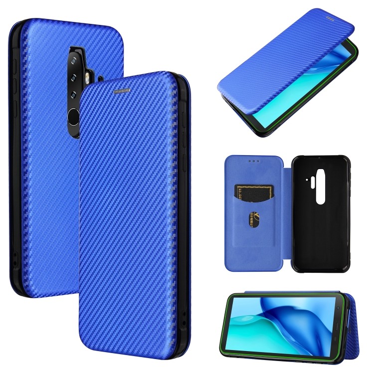 Chất Lượng Tốt Cho Blackview BV6300 Pro Họa Tiết Sợi Carbon Lật Ngang TPU + PC + Vỏ Da PU Có Khe Cắm