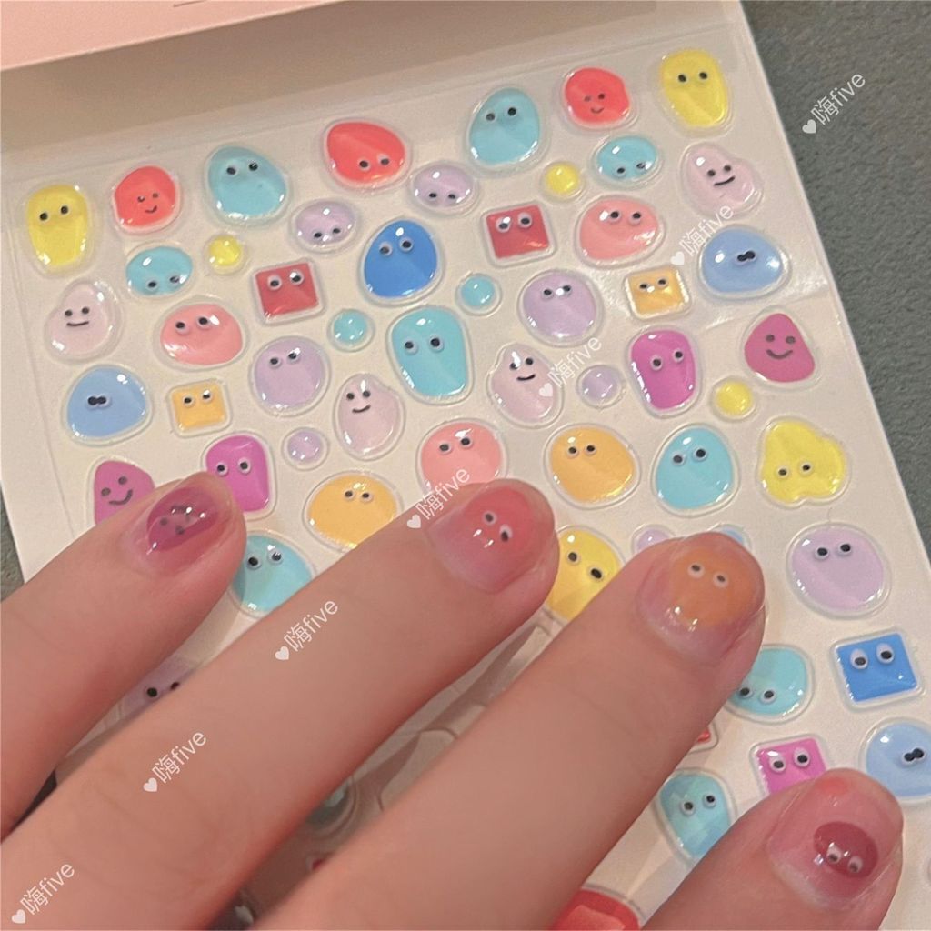 Ba Chiều Jelly Bean Miếng Dán Làm Móng Tay Dễ Thương Jelly Bean Trong Suốt Mắt Nhỏ Giọt Nước Miếng D