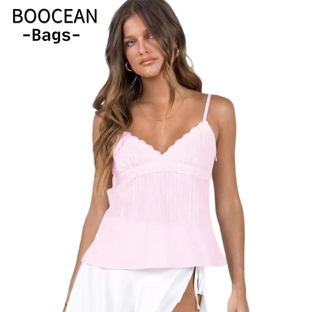 BOOCEAN Nữ Cami Top, Cổ Chữ V Màu Trơn Tank Top, Thời Trang Slim Fit Spaghetti Dây Đeo Ruffle Viền S