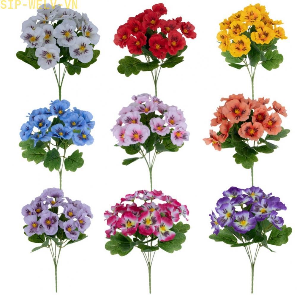 {WELV}Silk Pansy Flowers Easy To Arrange Realistic Texture Design Five Branch Style